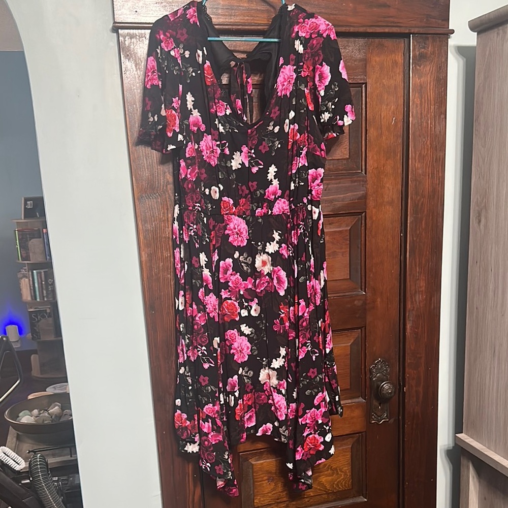 Torrid Black Dress with Pink and White Floral Accents